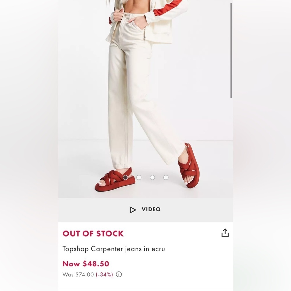 TopShop Off white Carpenter Pants size 32X32 - Picture 12 of 12